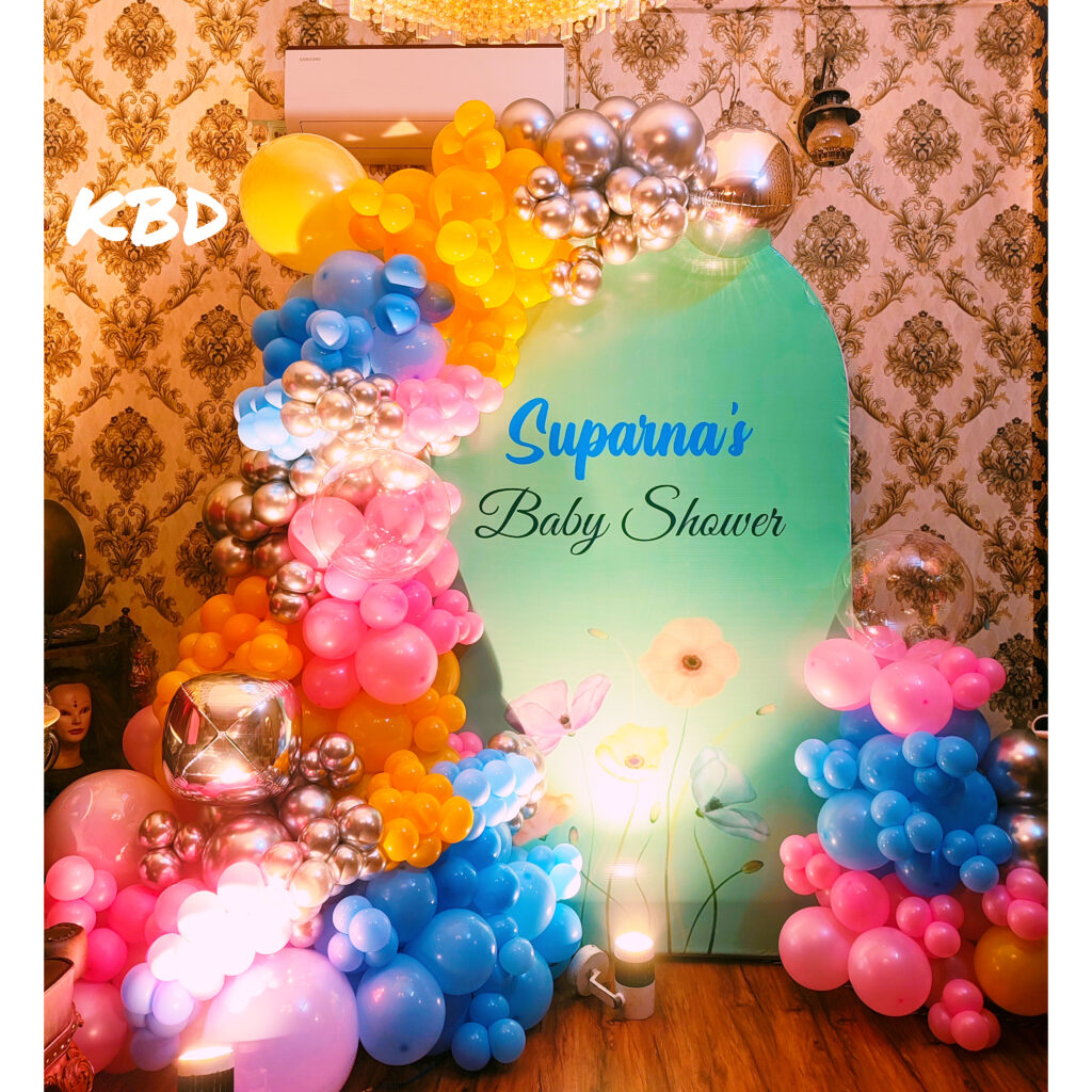 Luxury Baby Shower Setup with Pink & Blue Organic Balloon Garland