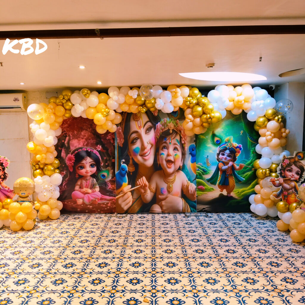 Laddu Gopal theme baby shower stage decoration