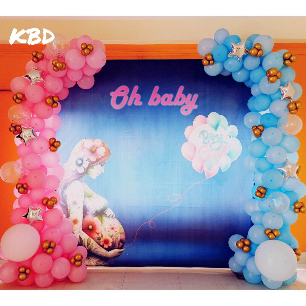 Premium Baby Shower Stage Decoration with Pink & Blue Balloons