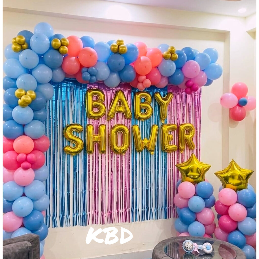 Pastel Pink & Blue Balloon Wall for Baby Shower Ceremony