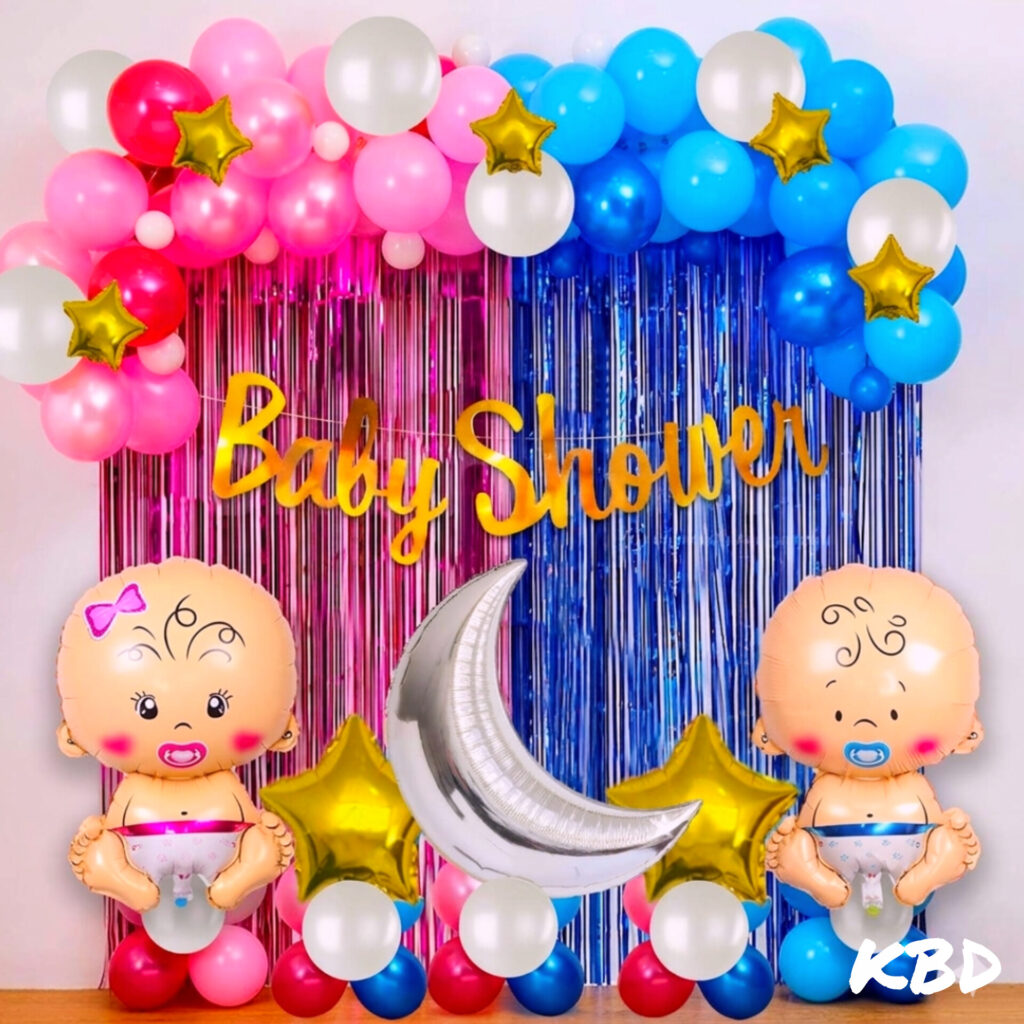 Light Pink & Sky Blue Balloon Decoration at Home in Kolkata